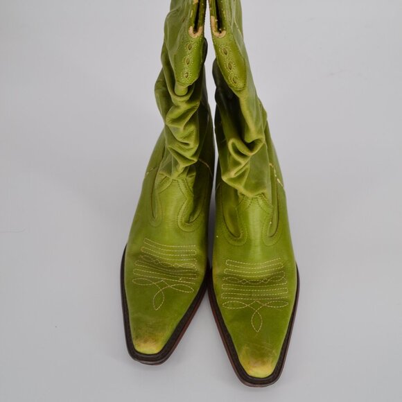 Vintage Slouchy Cowboy Boots Mid Calf Western Leather Cowgirl Green Womens 7.5 8 - Picture 3 of 8